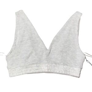 Better Together Heather Gray Waffle Knit V-Neck Bralette Crop Top Large NEW